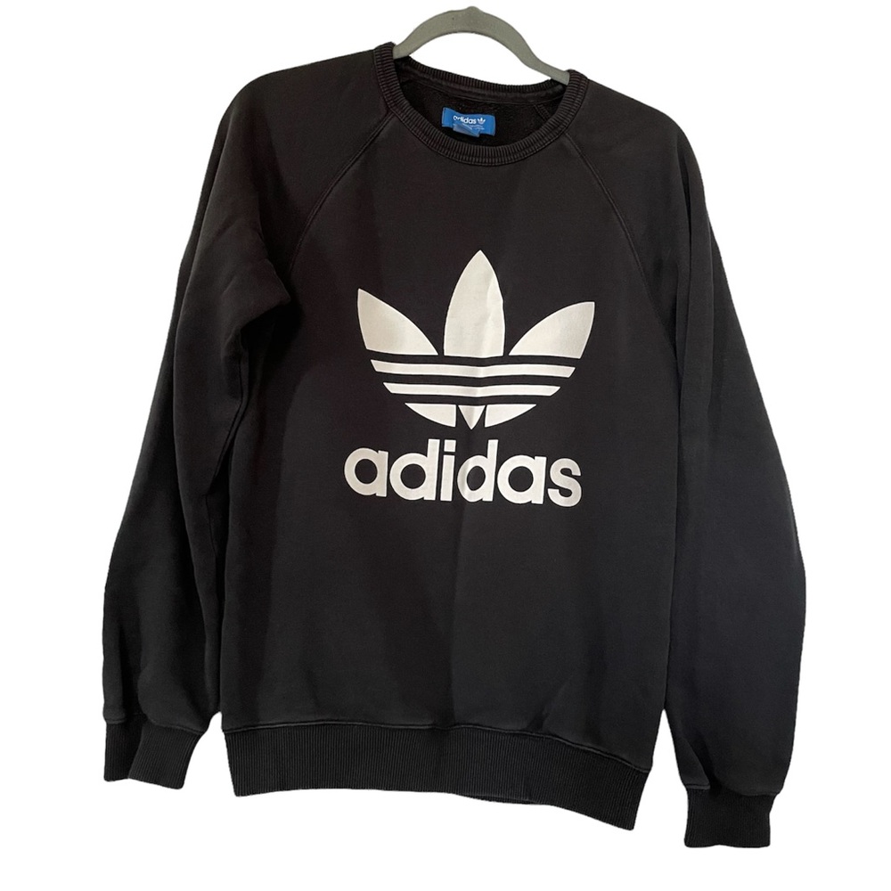 Adidas small stripe trefoil logo pullover sweater long sleeve black white active - Picture 1 of 7